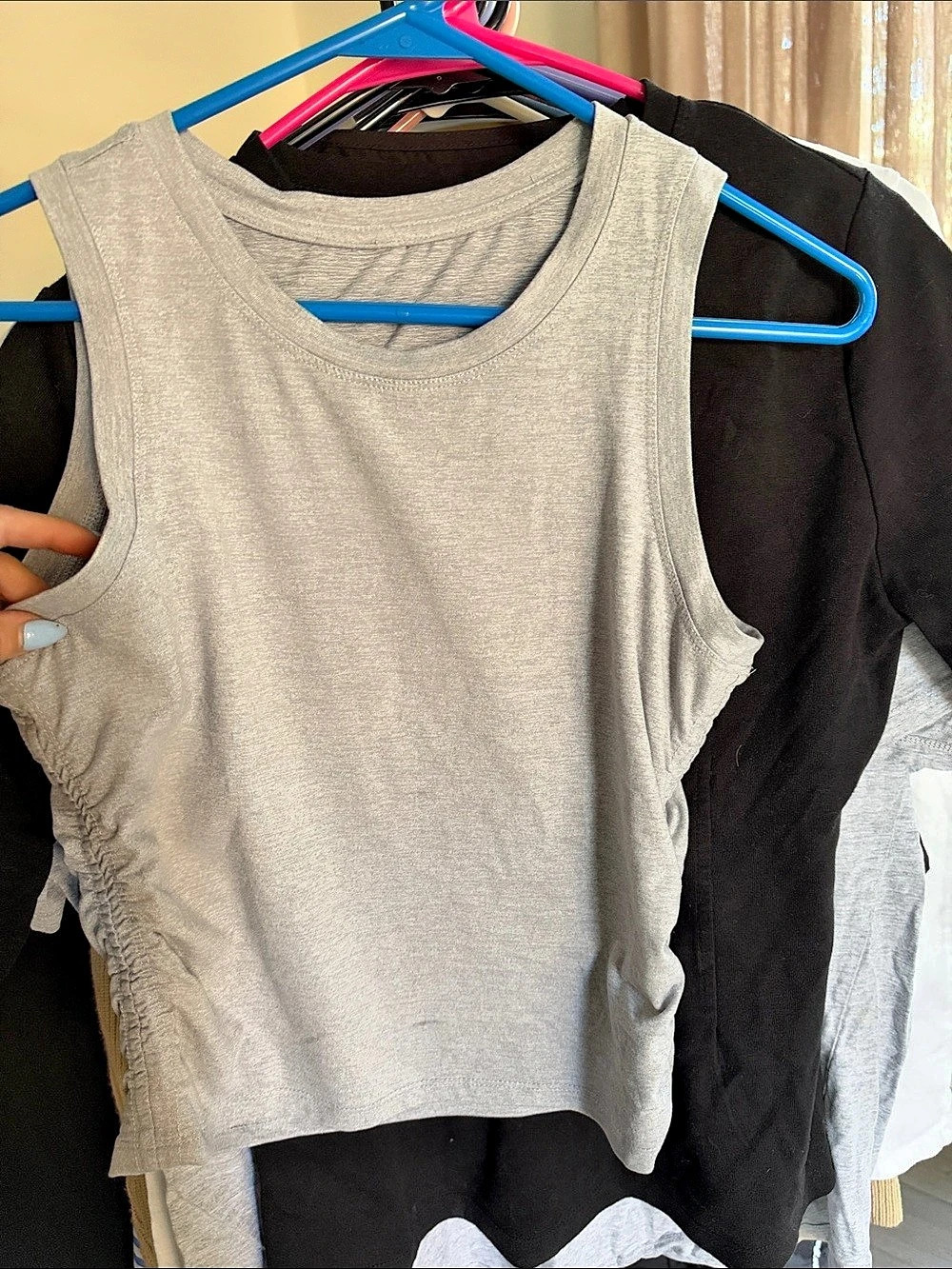 Ruched Side Tank Top in Gray